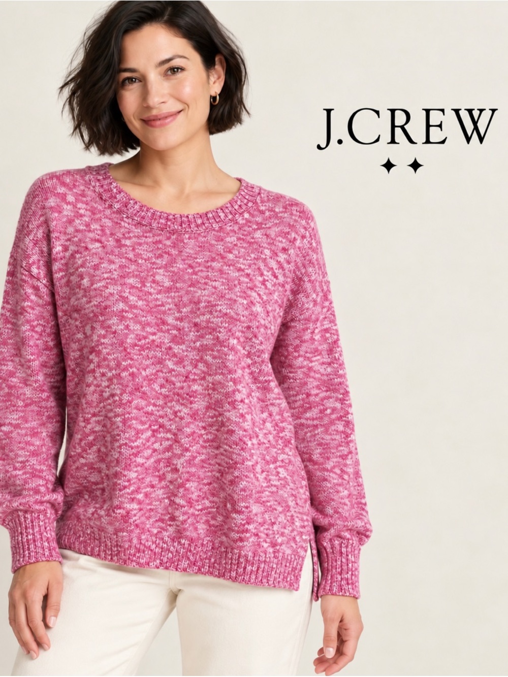 🌸J. Crew Factory  Marled Crewneck Sweater size M relaxed fit lightweight preppy